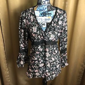DCC Missy Bell Sleeve Floral Shirt with Tie Back